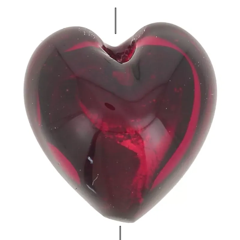 Vendita Finale Perle de Murano coeur – 10 mm – Ruby et feuille d&rsquo;argent x1