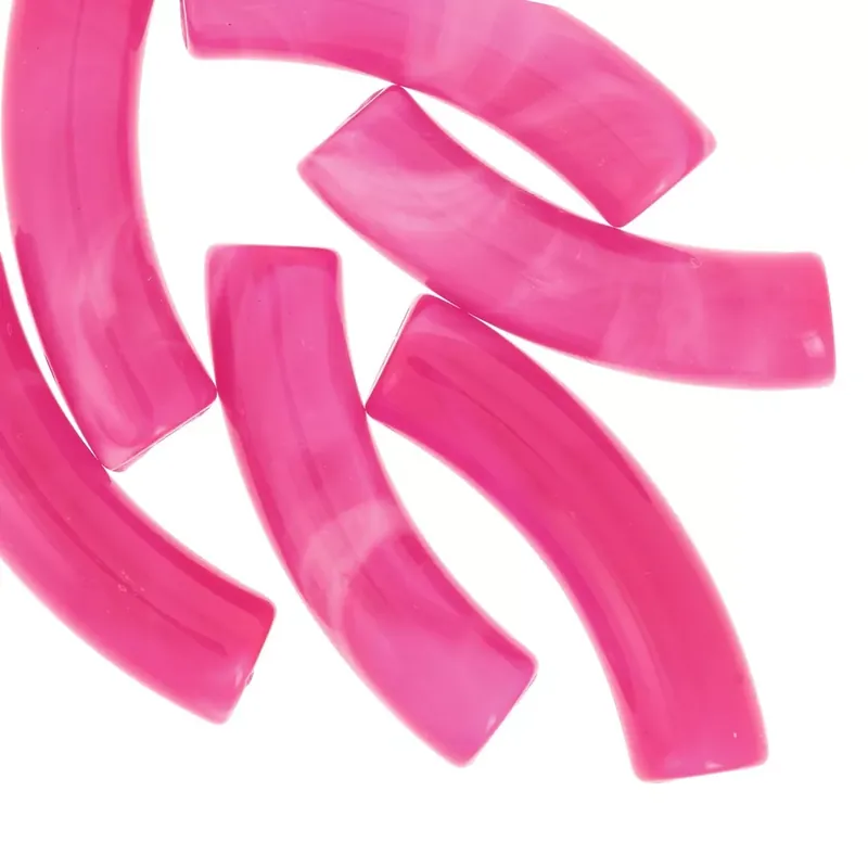 Perles tube incurvé en acrylique translucide 32x8 mm - Marbré Fuchsia x6 Prezzo Di Fabbrica