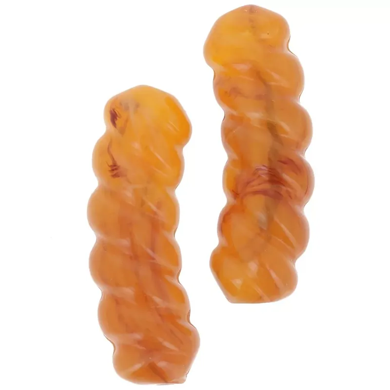 Perles tube incurvé torsadé résine translucide 31x10mm - Abricot marbré x4 Prezzo Ridotto