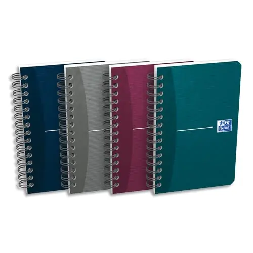 Solo Oggi OXFORD Carnet spiralé Essentials 9×14, 100 pages 5×5. Couverture carte souple assortie