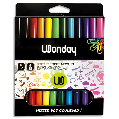 WONDAY Pochette de 12 feutres pointe moyenne assortis Ultimissimo Modello