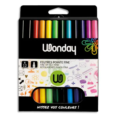 Spedizione Gratuita WONDAY Pochette de 12 feutres pointe fine assortis