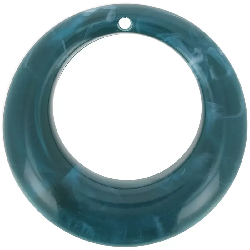 Pendentif rond bombé évidé 42 mm en acrylique – Marbré Bleu pétrole x1 Top Qualità