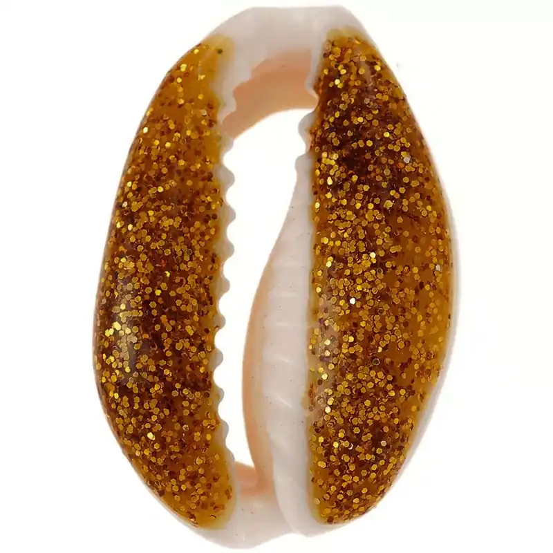 Saldi Coquillage Cauri 18 à 20 mm avec résine époxy – Naturel -Dark gold pailleté x1