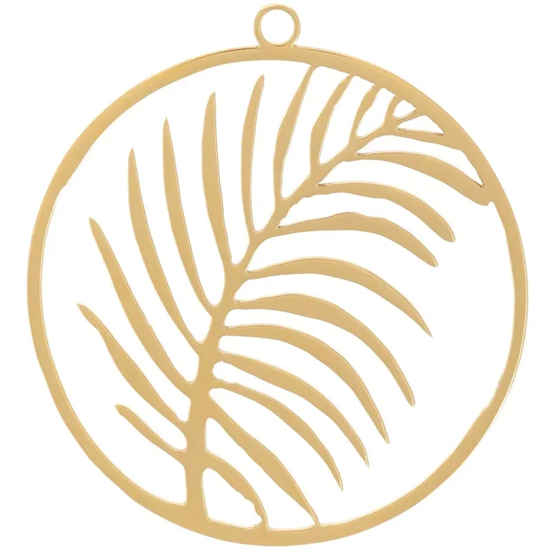 Ultimissimo Modello Pendentif rond 30 mm – motif feuille – Acier inoxydable 316L Doré x1