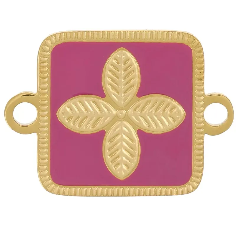 Ultimissimo Modello Intercalaire carré 16×11 mm – fleur – résine époxy Acier inox 316L Doré – Fuchsia