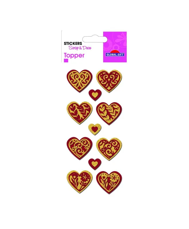11 Autocollants 3D – Coeurs rouge et doré Sconto