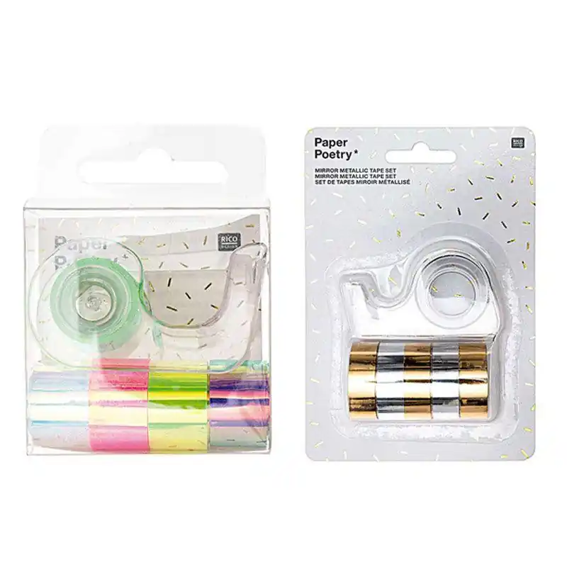 10 mini masking tapes iridescent 1,2 cm x 1,8 m – Or & argent, arc-en-ciel Autentico