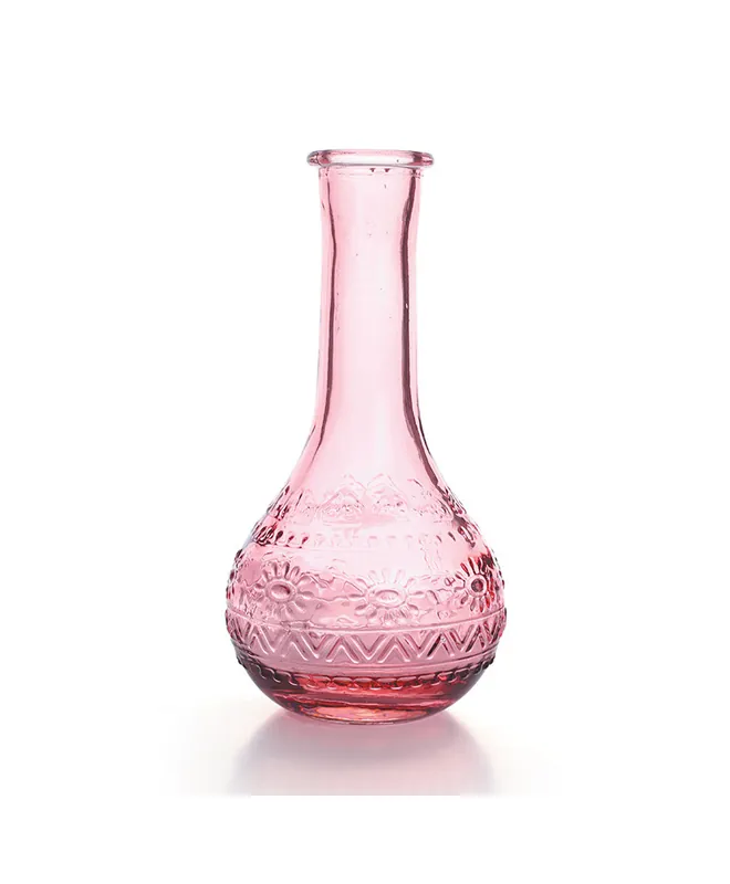 Vase Vintage en verre à reliefs – Rose – 7,5 x 15,8 cm Spedito Oggi