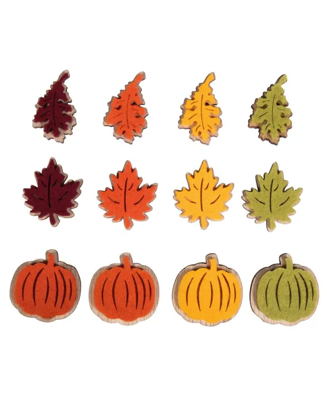 12 mini citrouilles et feuilles en bois adhésives – 3 types et 4 couleurs – 3,7 cm Novità