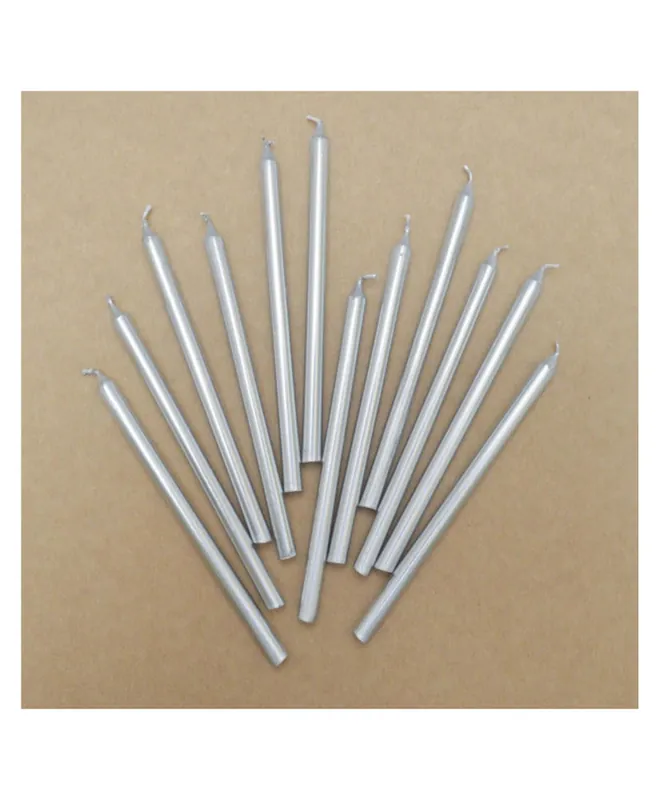 12 bougies longues argentées – 12cm Artigianale