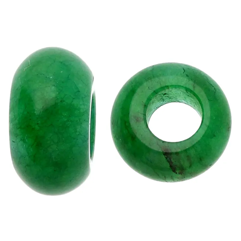 Vendita Finale Perle ronde gros trou – donuts – 14 mm en pierre gemme teintée – Jade verte x1