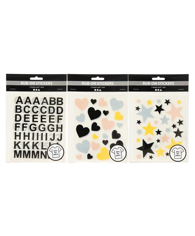 Ultimissimo Modello 6 planches de transfert textile 12 x 15 cm – étoiles-cœurs-alphabet