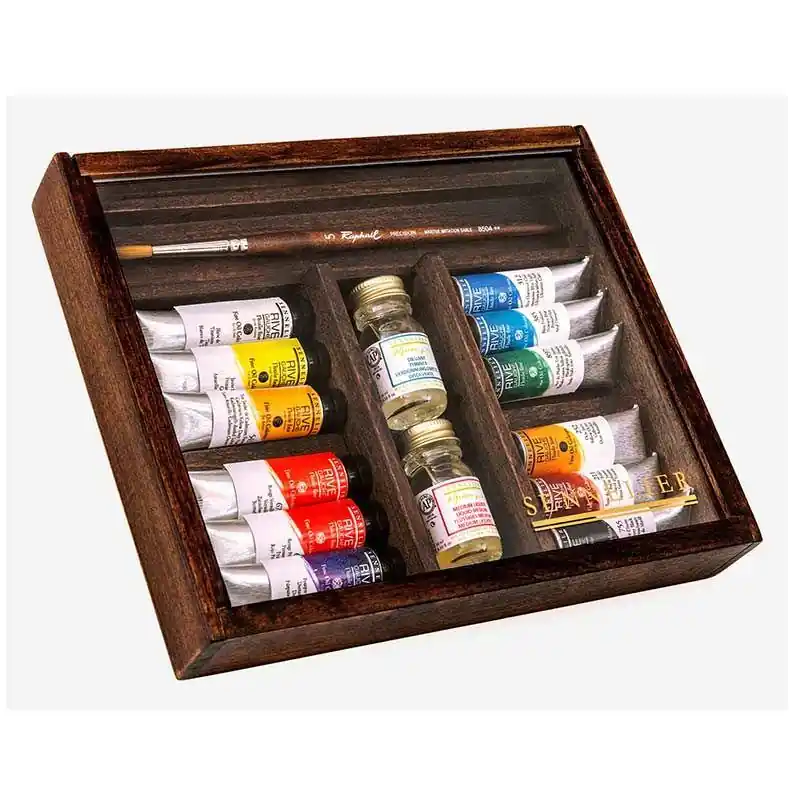 Coffret en bois Peinture huile fine – Rive Gauche – 12 tubes 10 ml – + 1 additif et 1 pinceau Ultime Pezzi