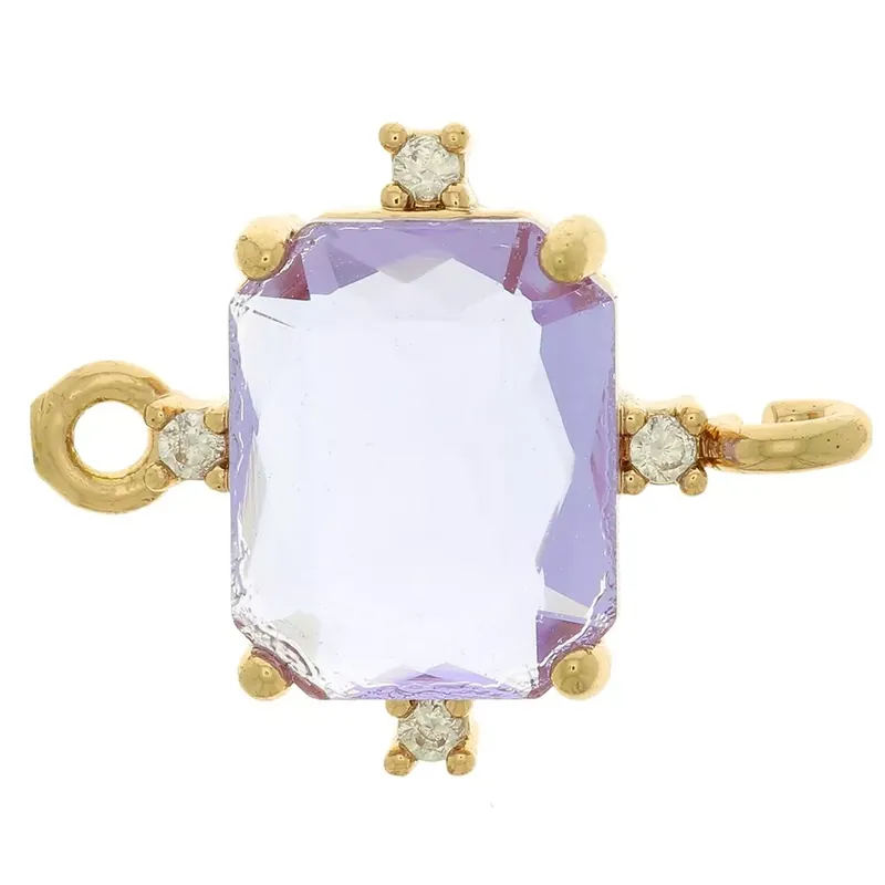 Vendita Finale Intercalaire rectangle en verre avec oxydes de Zirconium17x14 mm – Doré – Violet – Crystal x1