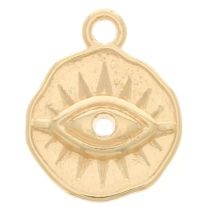 Migliore Qualità Breloque ronde irrégulière avec oeil 15×12 mm – Doré à l&rsquo;or fin x1
