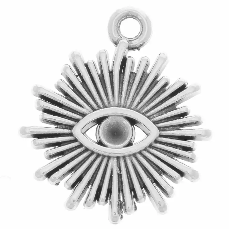 Certificato Breloque soleil 17x15mm motif oeil pour cabochon 1.8mm Placage argent fin vieilli