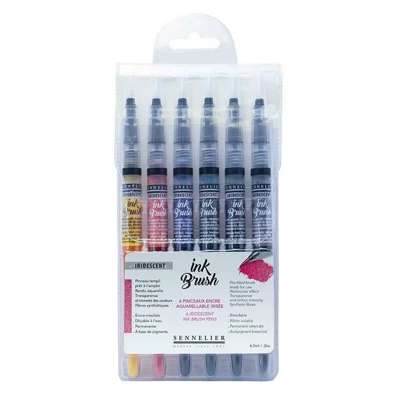 6 pinceaux encre aquarellable – Couleurs irisées – Ink brush Prezzo Ridotto