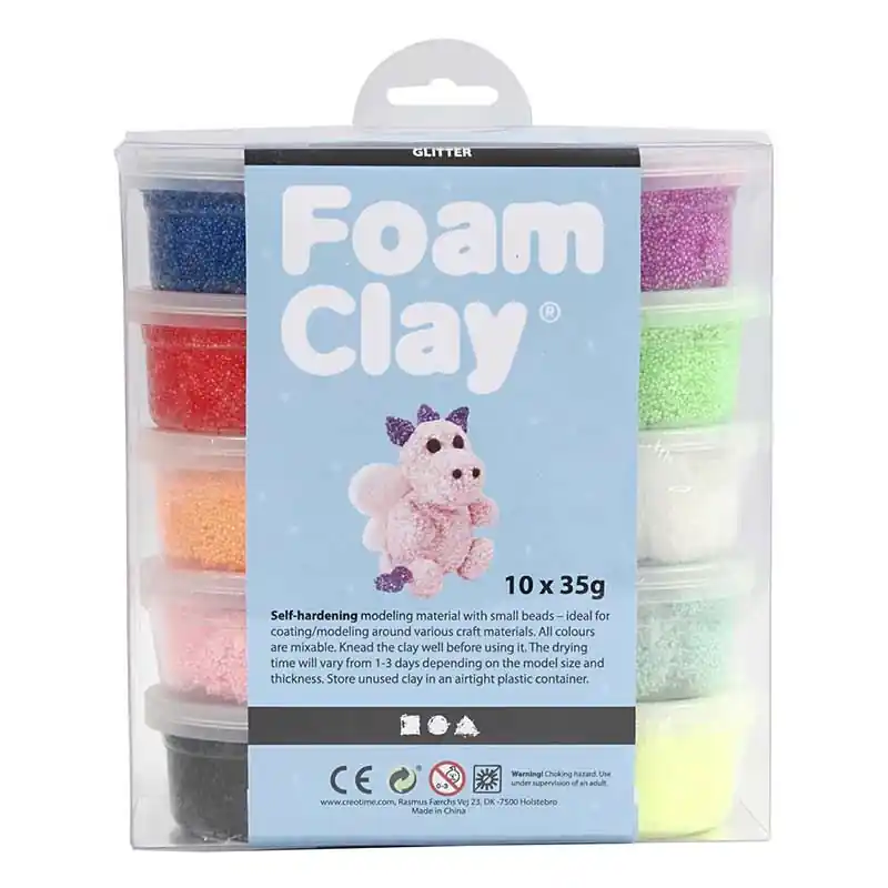 Set 10 pâtes à modeler Foam Clay – Pailleté 35 g Nuova Collezione