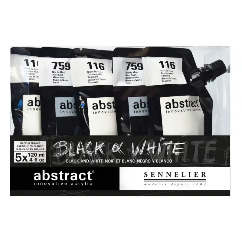 Saldi Set peinture acrylique Abstract Noir et Blanc – 5 x 120 ml
