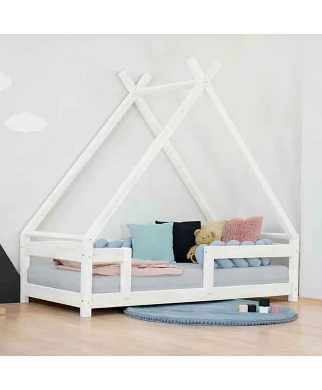 Vendita Finale Lit Tipi enfant avec barrière bois massif blanc 80 x 180 cm