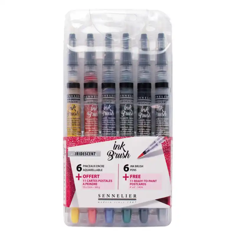 Pochettes 6 pinceaux Ink Brush Sennelier + 11 cartes postales Migliore Qualità