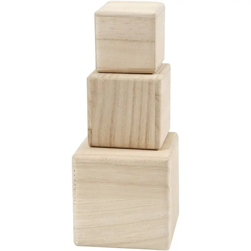 3 cubes en bois 5 / 6 / 8 cm Spedizione Gratuita
