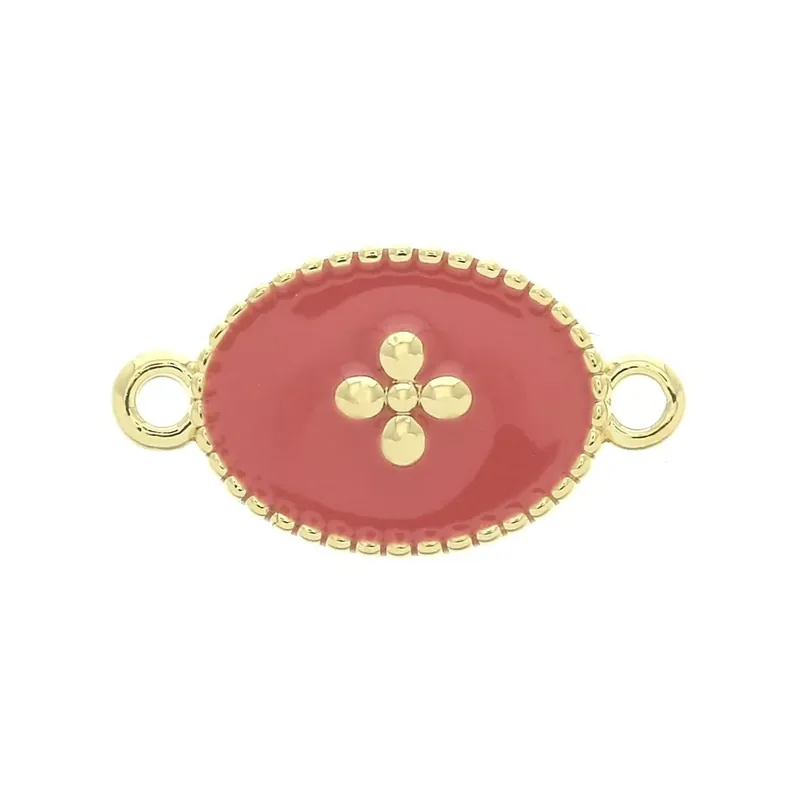 Nuovo Arrivo Intercalaire 15x8.5 mm motif croix et résine époxy - Doré à l'or fin - Corail x1