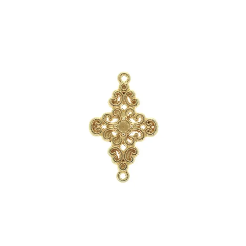 Di Tendenza Intercalaire losange travaillé 2 anneaux motif fleuri 19×12 mm – Doré à l&rsquo;or fin x1