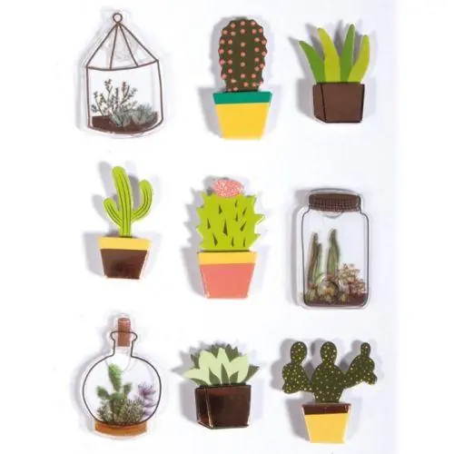 9 stickers 3D cactus & botanique 4 cm Offerta Limitata