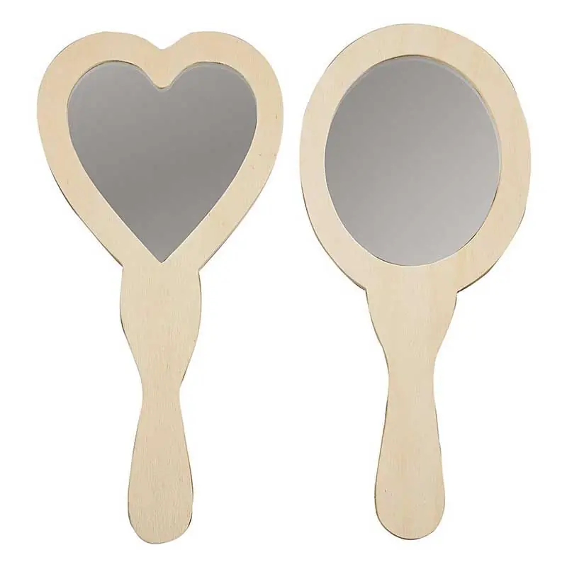 2 miroirs à main en bois à décorer Coeur et ovale 24 cm Fatto A Mano
