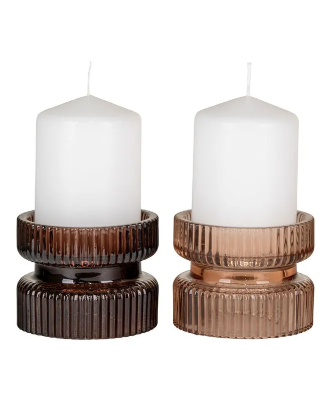 2 bougeoirs en verre ambré réversiblesØ 9 x 7 cm Compra Adesso