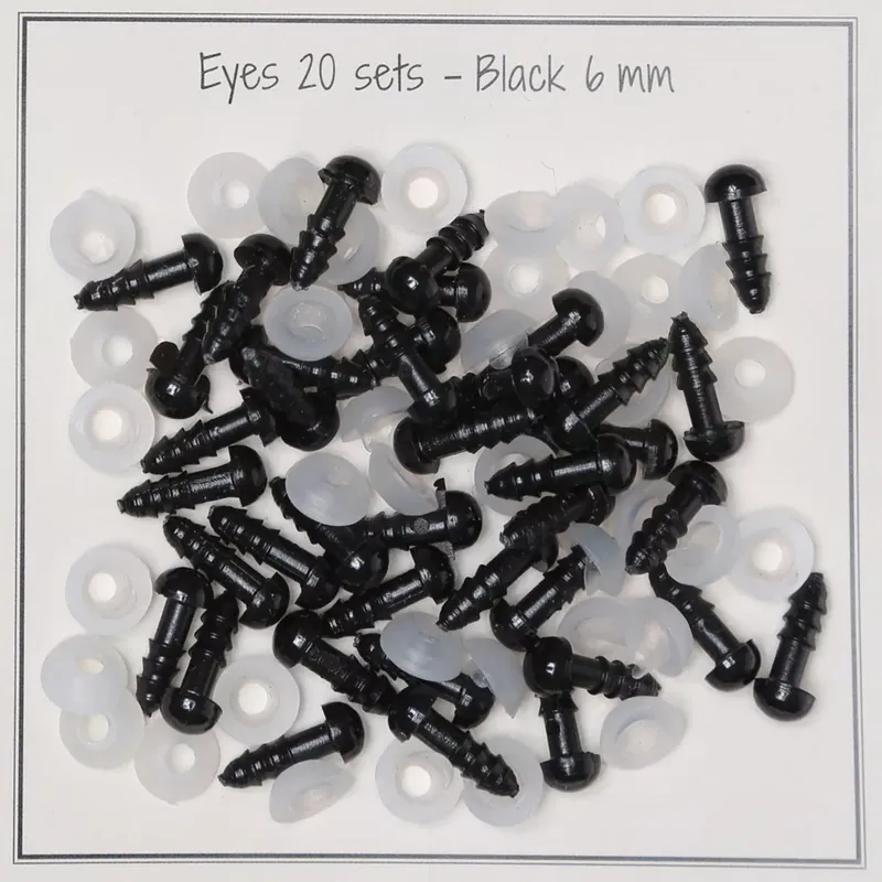 Yeux de sécurité en plastique – pour peluche et amigurumi – 6 mm – Noir x20 paires Subito Disponibile