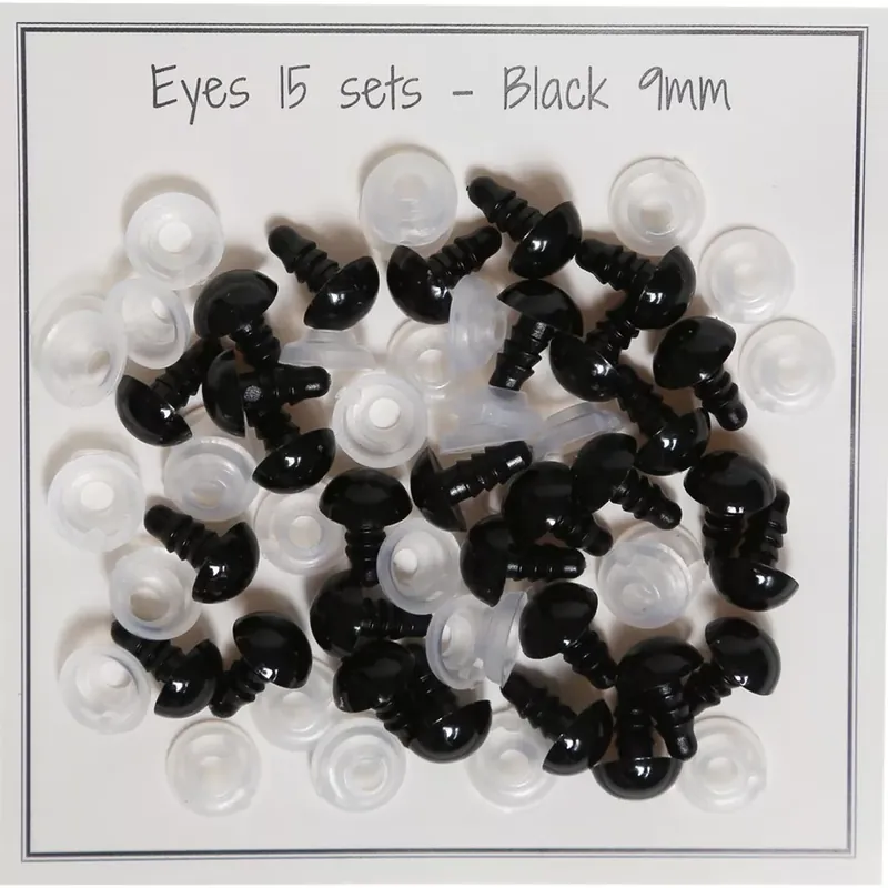 Yeux de sécurité en plastique – pour peluche et amigurumi – 9 mm – Noir x15 paires Lusso