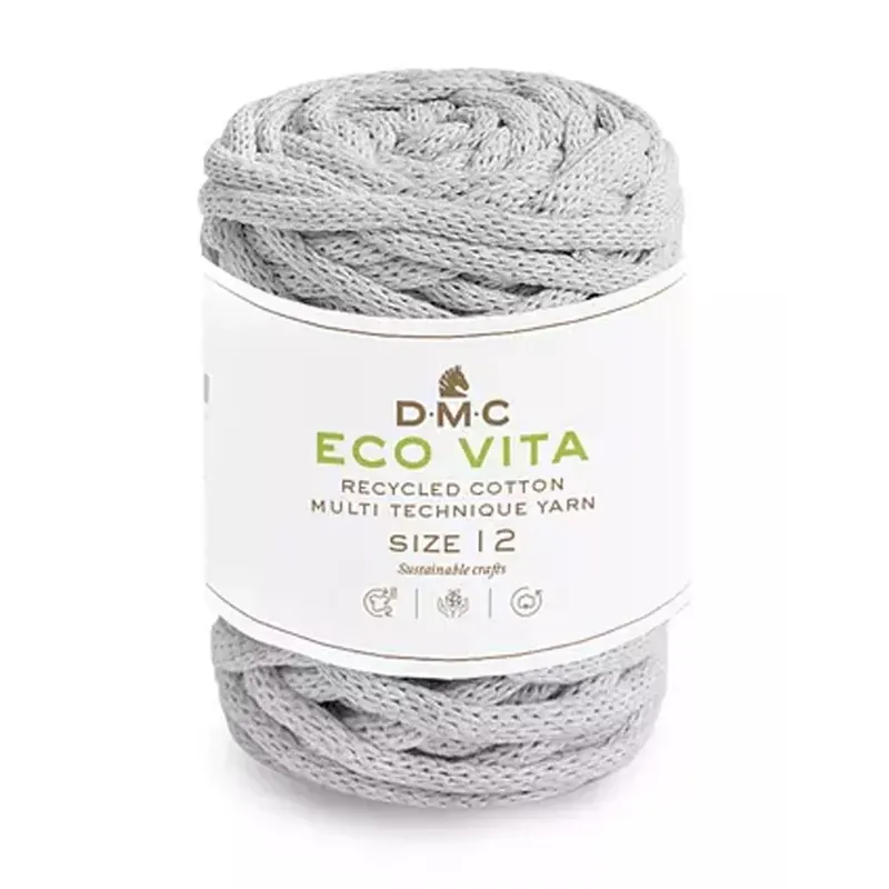 Prezzo Basso Bobine de cordon DMC 4 mm coton recyclé pour macramé - Eco Vita 12 Gris Clair x55m